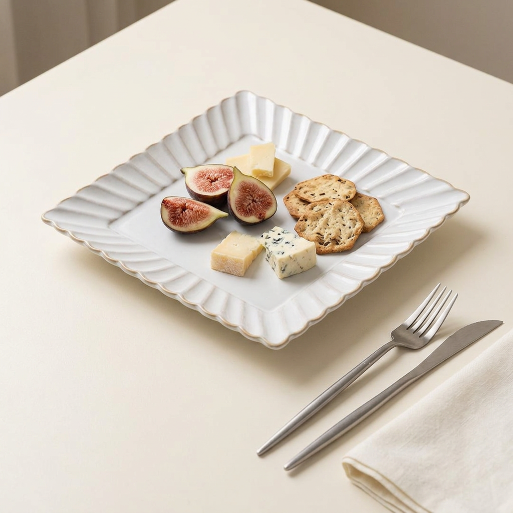 Aiko square plate styled as appetizer serveware