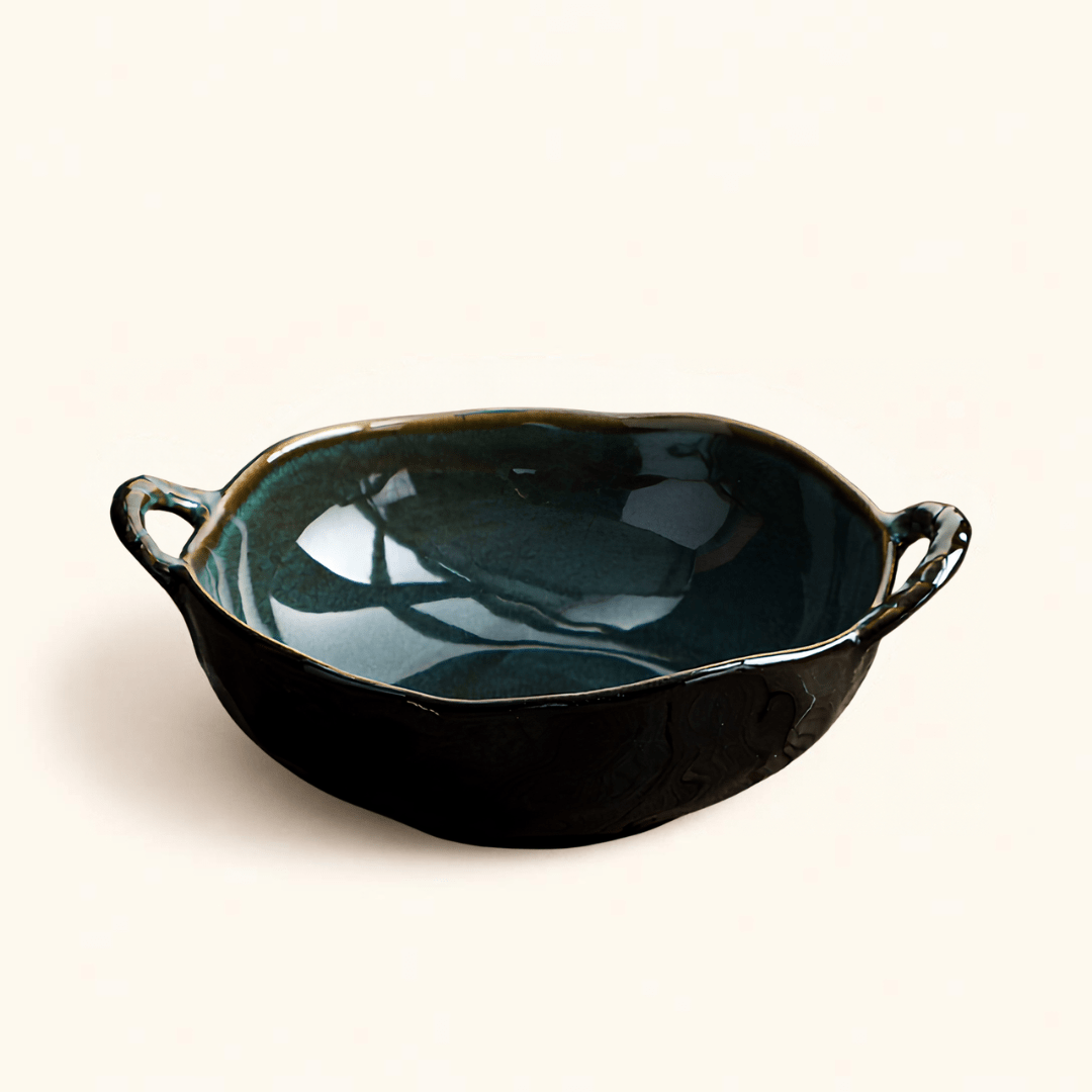 Aurora reactive glaze ceramic bowl in dark green