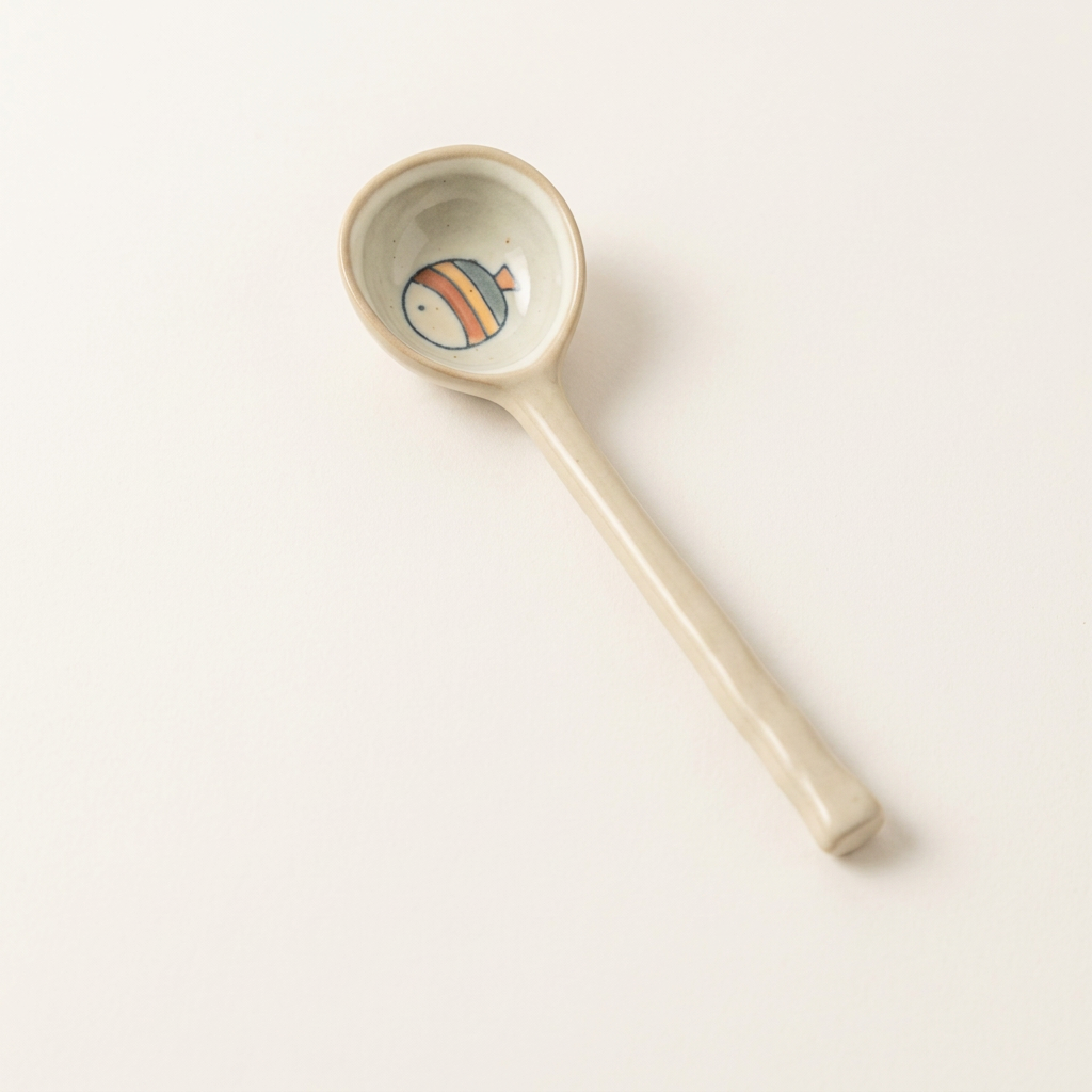 Fish-design Sora spoon with original colors on a plain background