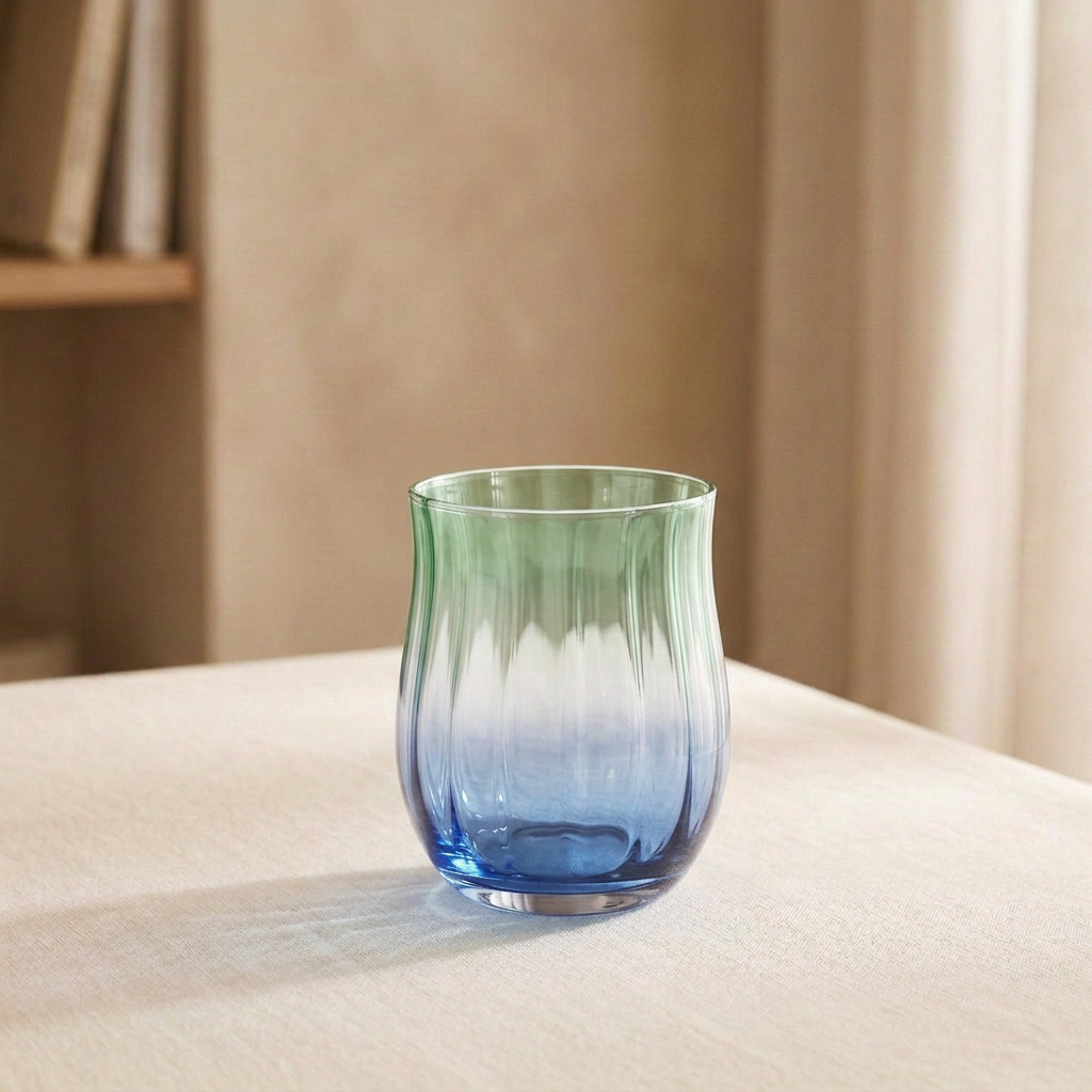 Green-and-blue tumbler with soft vertical ribbing