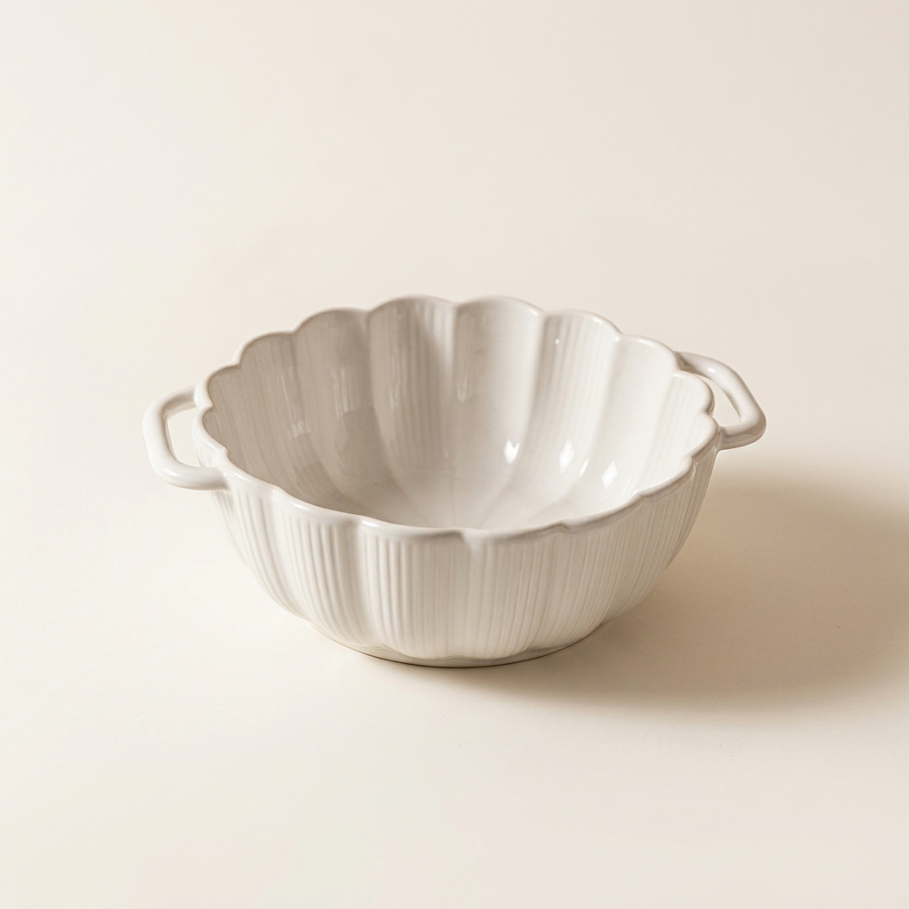 Realistic square bowl product image on a plain #FDF9F2 background