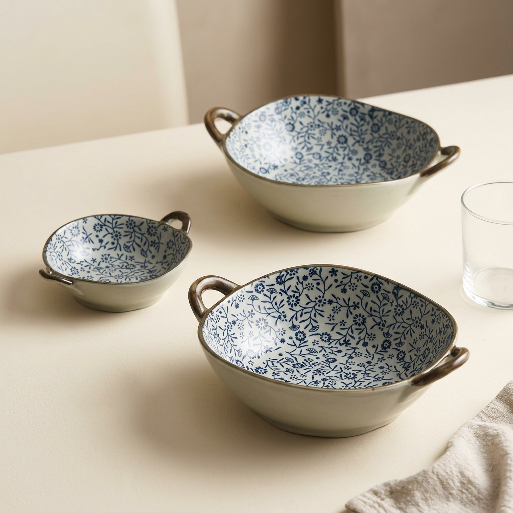 Referenced floral bowls in a neutral table setting