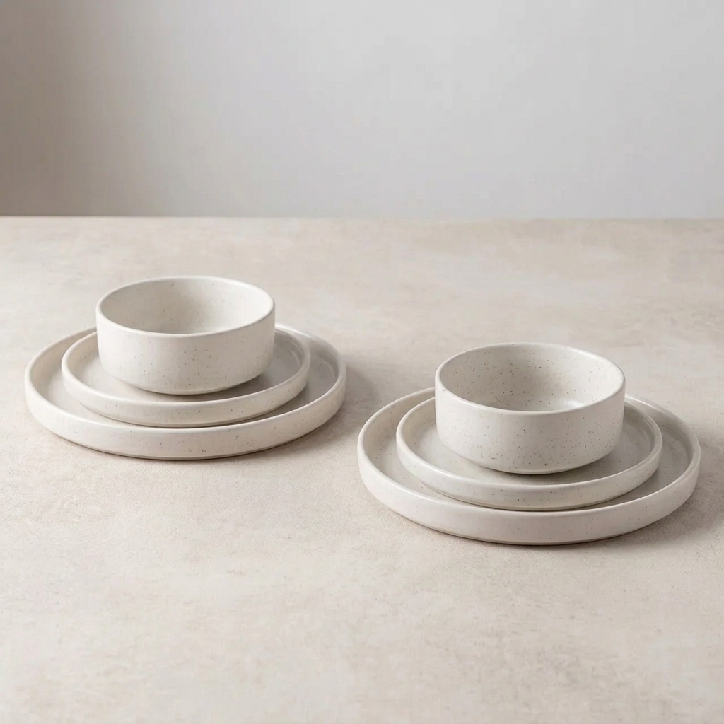 Speckled White six-piece dinnerware set for two