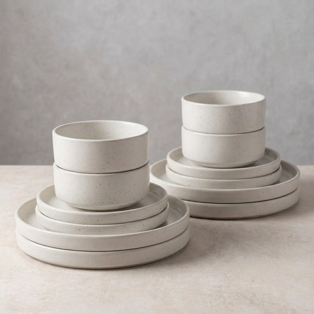 Speckled White stacked four-person set
