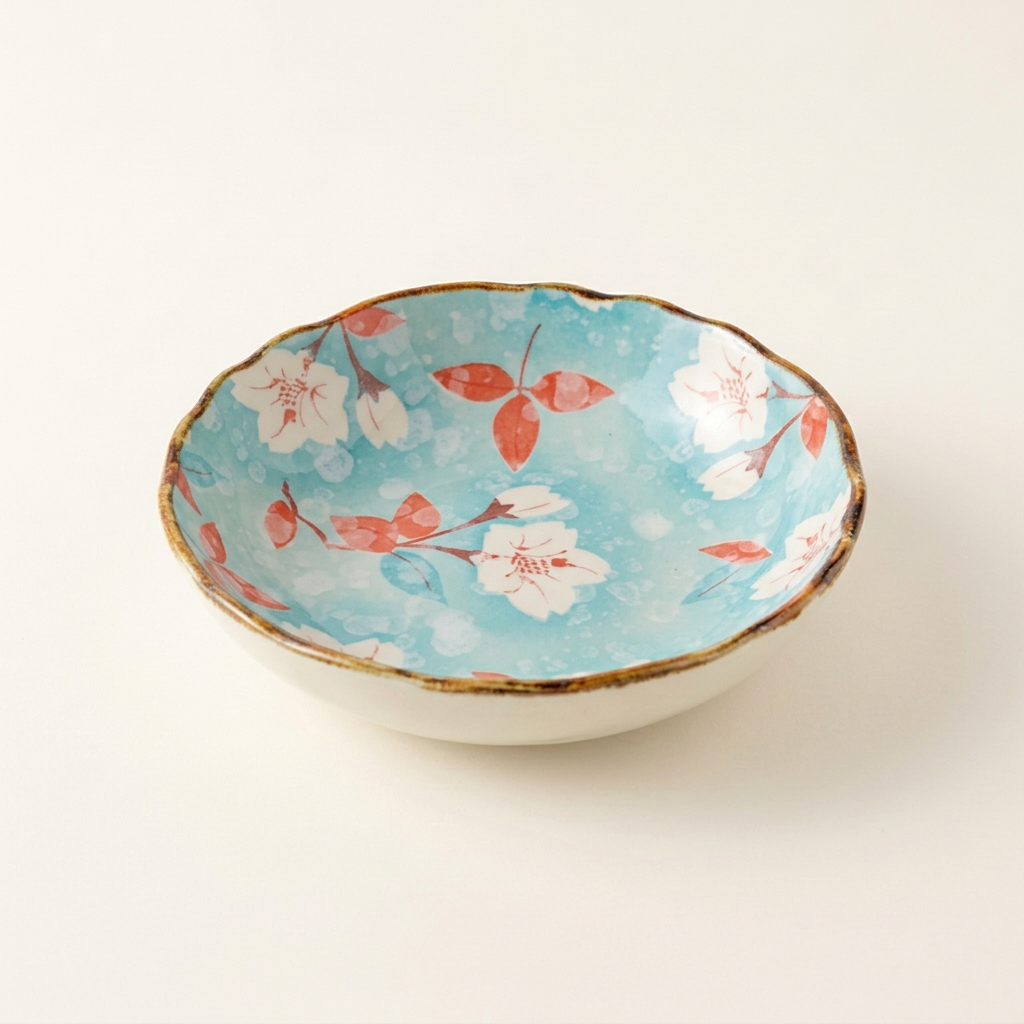 Turquoise floral Hikaru plate angled view