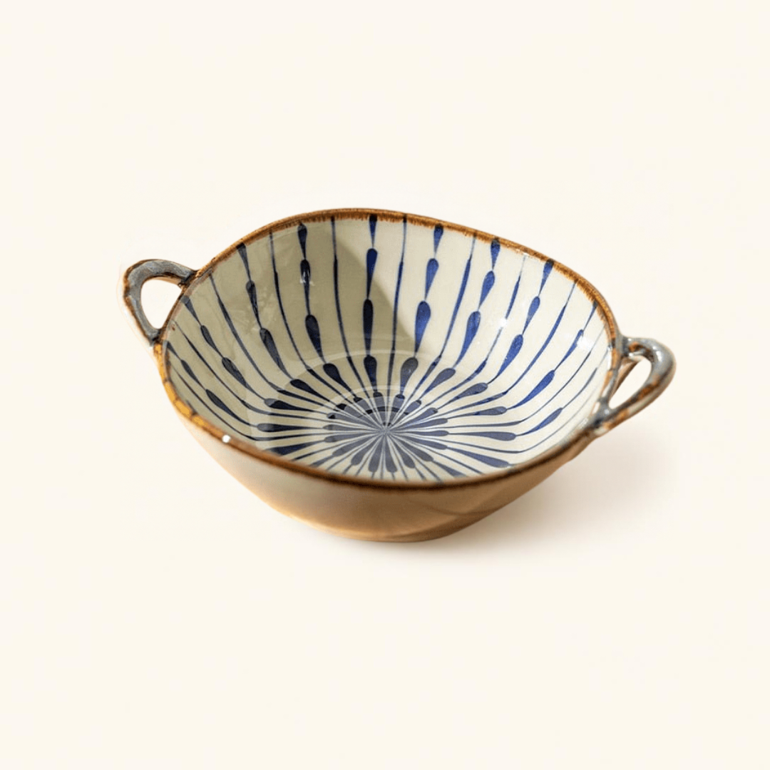Hikaru ceramic bowl in Aster, floral pattern with brown rim