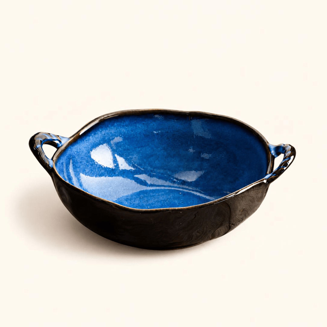 Aurora reactive glaze ceramic bowl in emerald blue