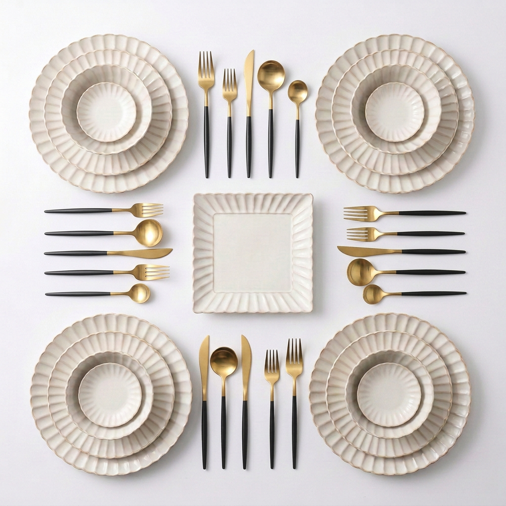 Black gold flatware dinnerware bundle