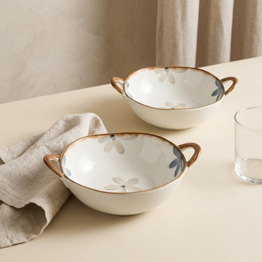 Bluebell soup bowls in a neutral table setting