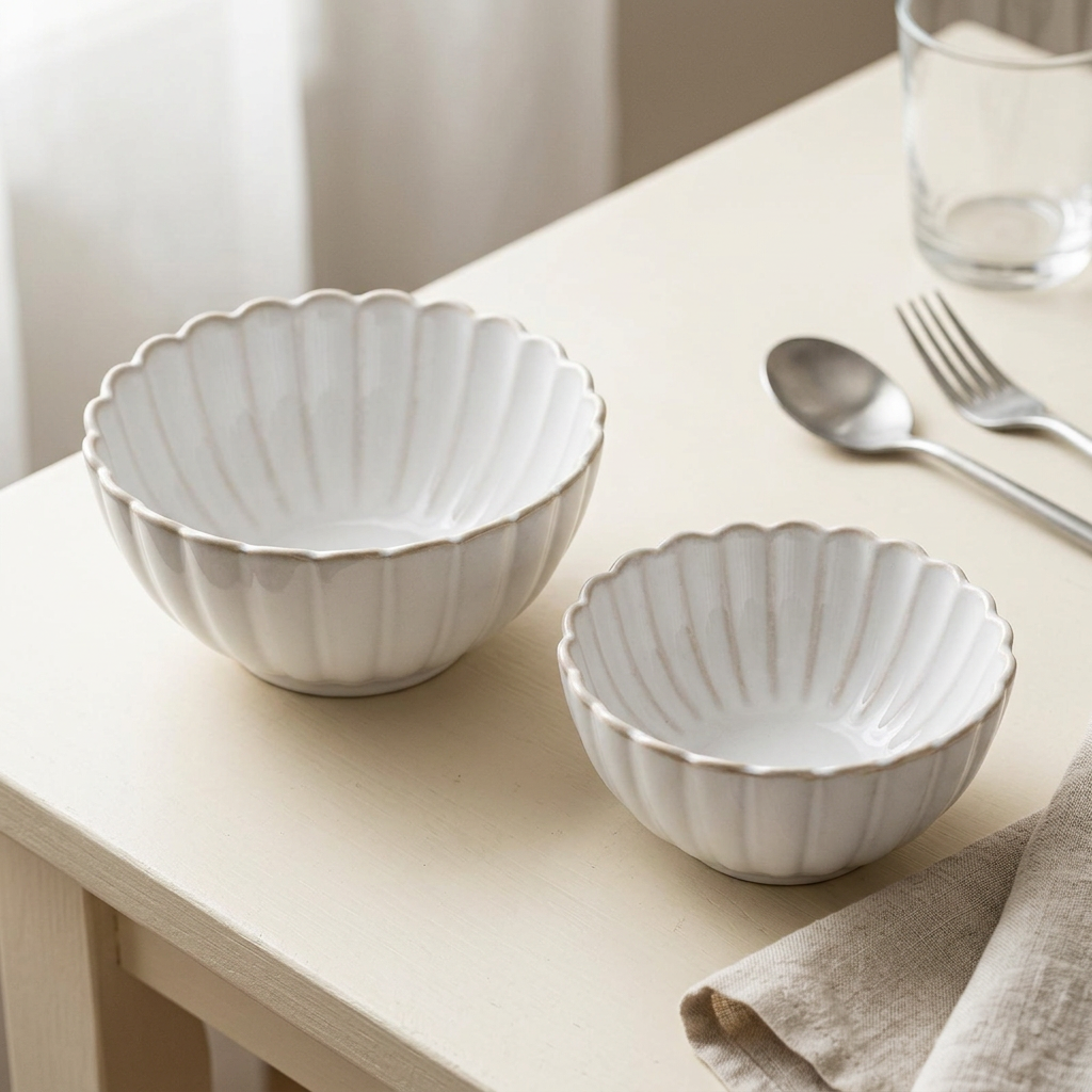 Close-up table setting with both Aiko bowls