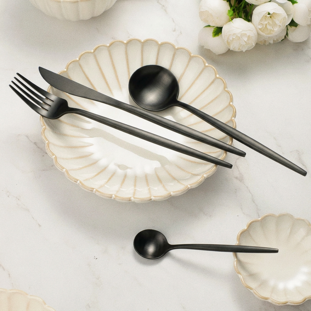 Flatware in brushed black
