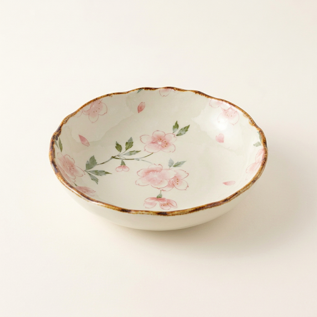 Ivory pink blossom Hikaru plate angled view
