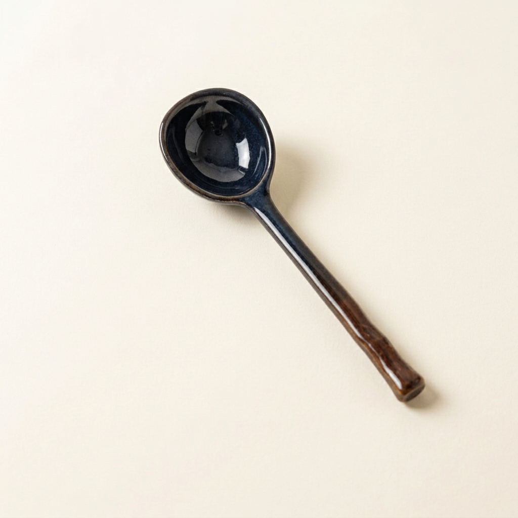 Navy-to-brown Sora spoon positioned to match the attached image