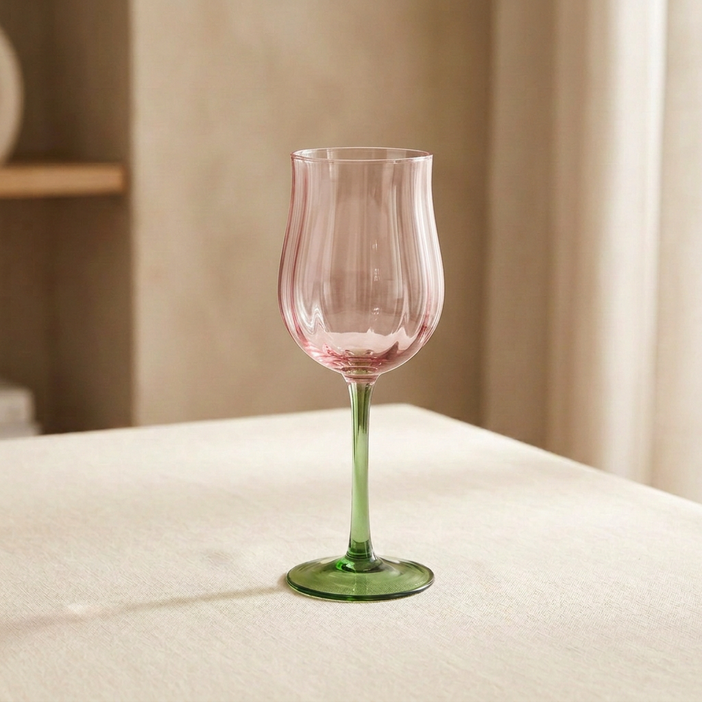 Rose tall glass with soft vertical ribbing