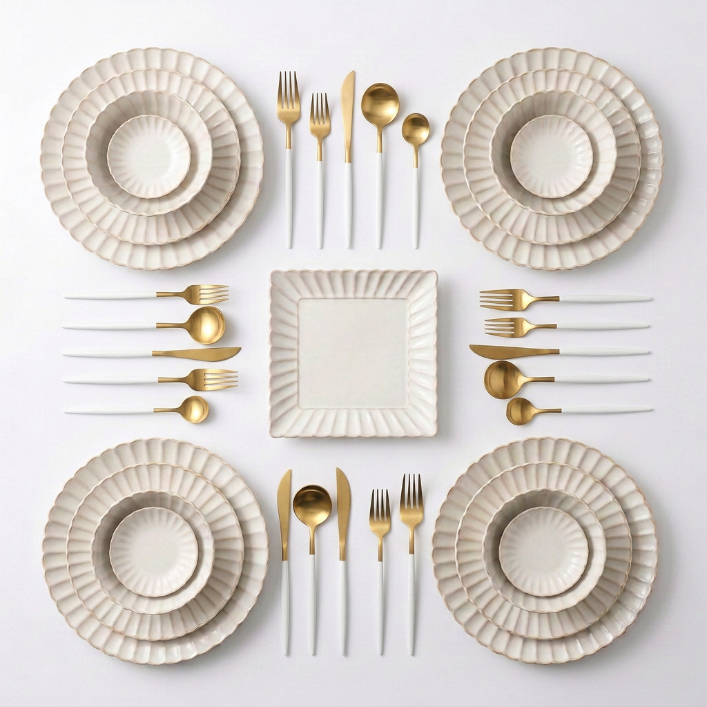 White gold flatware dinnerware bundle